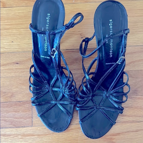 Sigerson Morrison Glossy Black Strappy Heels - Picture 1 of 5